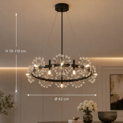 PETERHOF Lampadario Magno Cristallo, Diametro 62cm, 20X G4, Nero, Altezza Regolabile