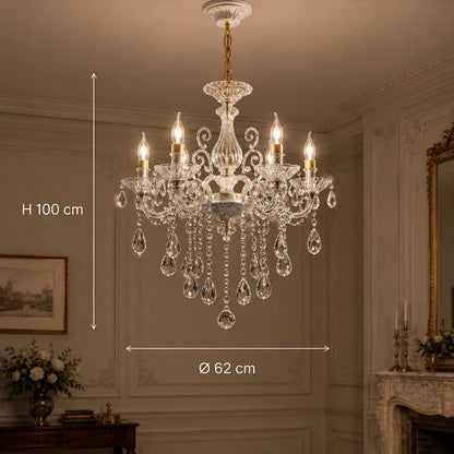 SANSSOUCI Lampadario 6xE14 Cristallo e Metallo – Design Classico, Argento Bianco - 01_CC220-6WH.png
