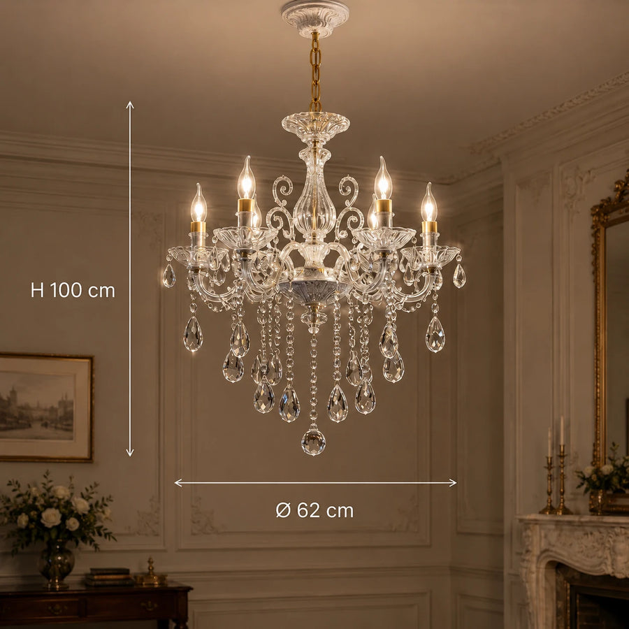 SANSSOUCI Lampadario 6xE14 Cristallo e Metallo – Design Classico, Argento Bianco - 01_CC220-6WH.png
