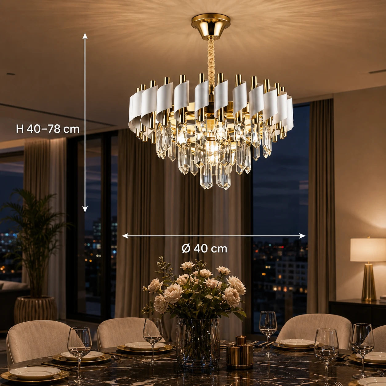 Lampadario in Cristallo VERSAILLES Nobile 5xE14, Diametro 40cm, Oro Lucido e Bianco - 01_CC900-400WH.png