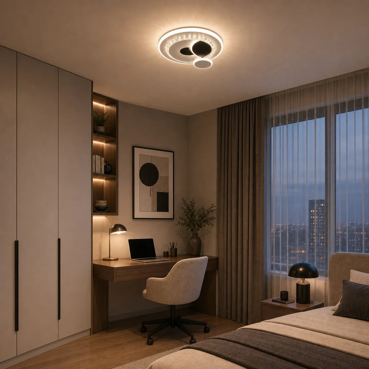Lampadario LED con cristallo HELIOX, 37W, 4 Cerchi, Luce Fredda/Calda/Neutra, Nero - 02_LL653-300BK.png