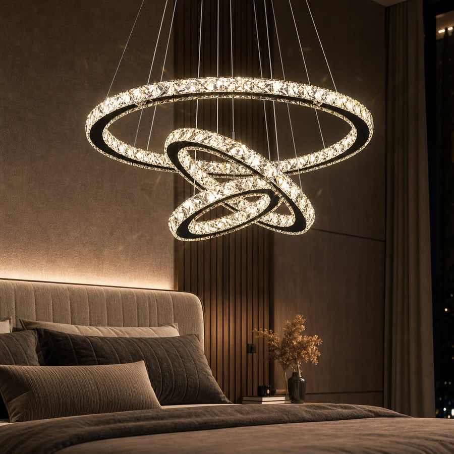 Lampadario LED a sospensione con telecomando e cristallo PRISM LUMINIS 79W, 3 Cerchi, Luce Fredda/Calda/Neutra, Dimmerabile, Cromo, Altezza Regolabile - 03_LT029.png