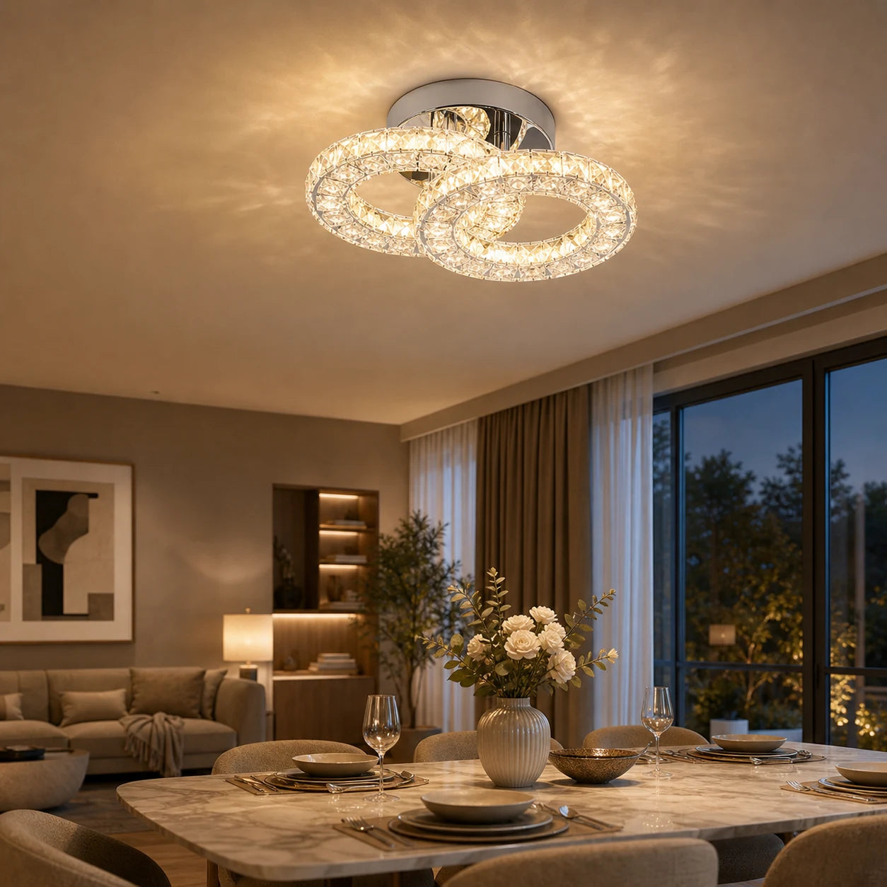 Lampadario a LED e cristallo ZABINA 25W, 2 Cerchi, Luce Fredda/Calda/Neutra, Cromo Lucido - 03_LT062CR.png
