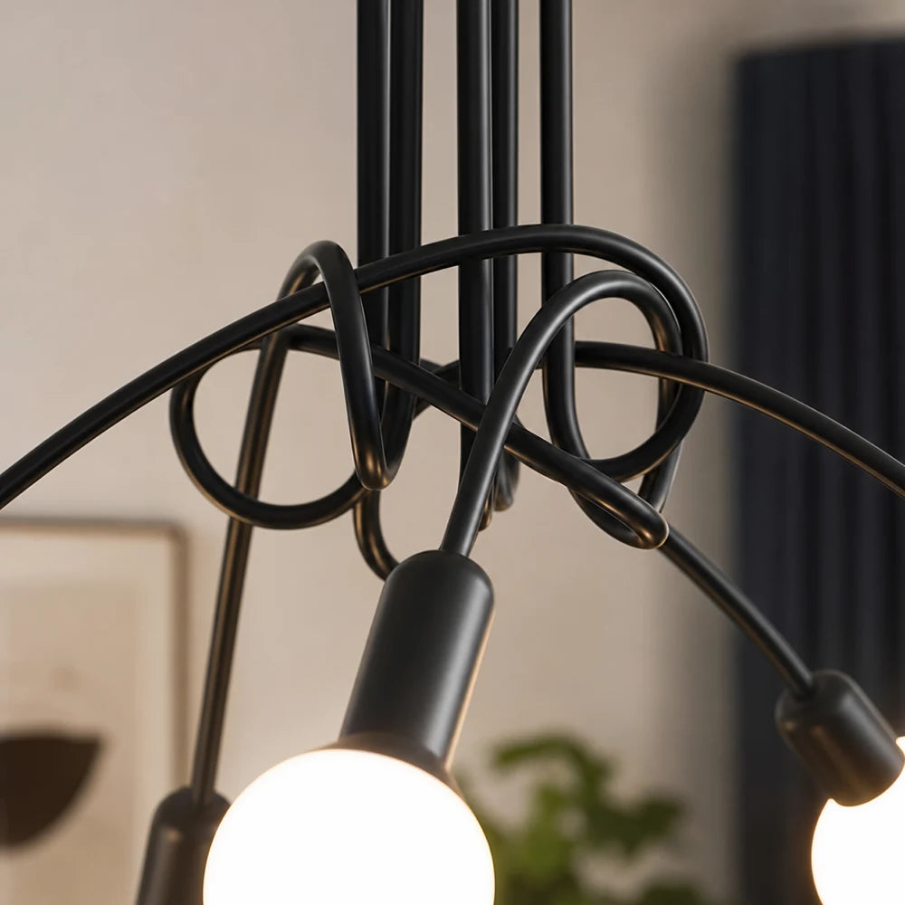 Lampadario modernista Penta 5, 5x E27, Nero, Design moderno - 04_LC366-5BK.png