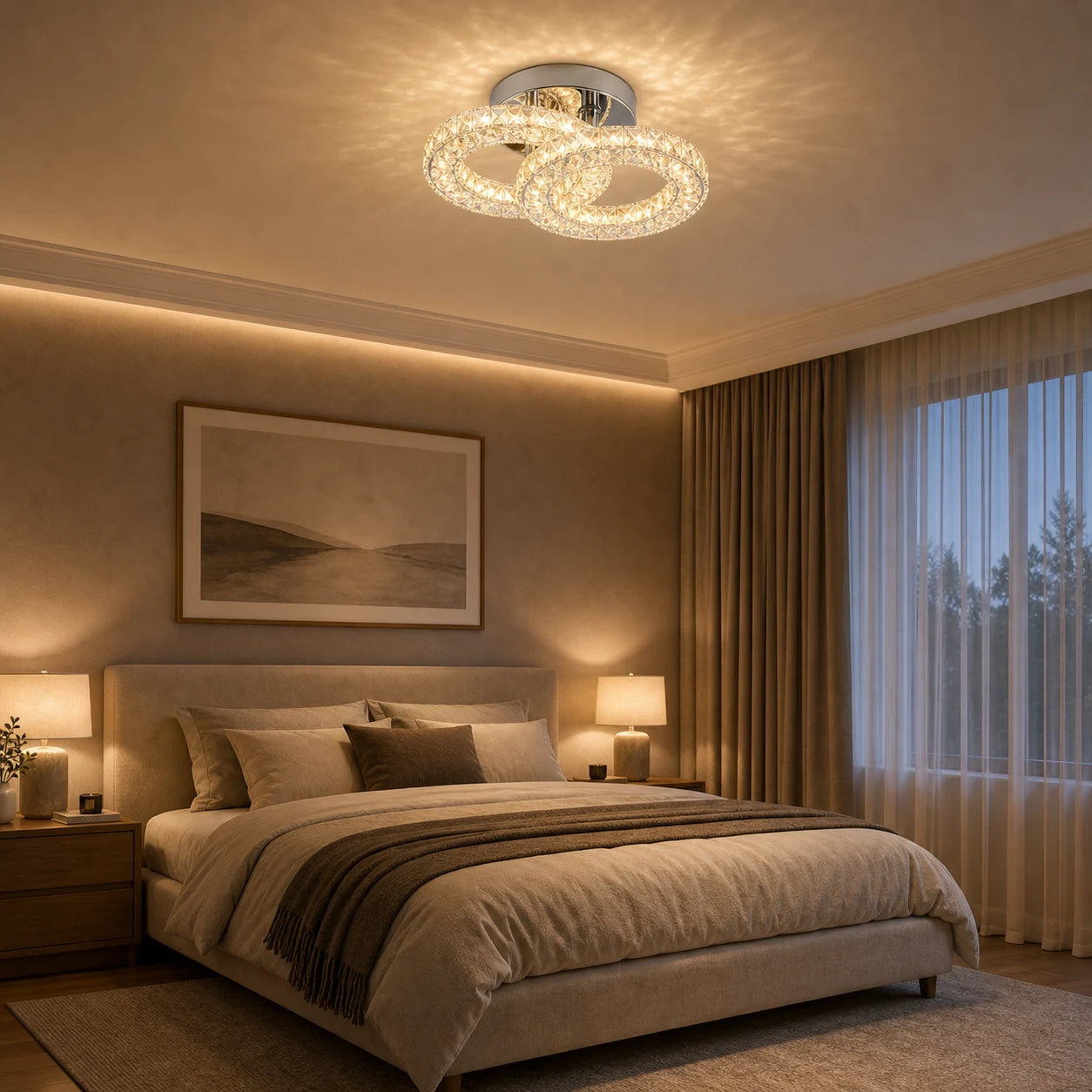 Lampadario a LED e cristallo ZABINA 25W, 2 Cerchi, Luce Fredda/Calda/Neutra, Cromo Lucido - 04_LT062CR.png