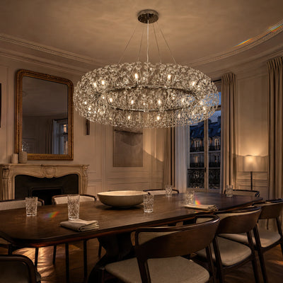 Lampadario Cristallo SEGOVIA Magno 12x E14, Diametro 60cm, Argento Lucido, Altezza Regolabile
