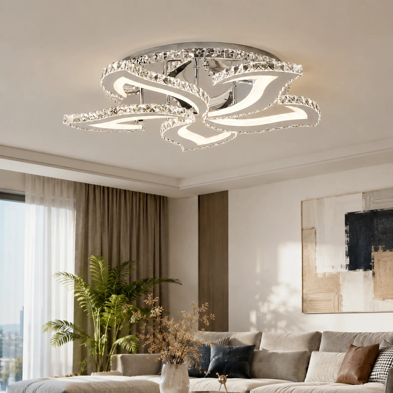 Lampadario LED con telecomando e cristallo Alejandro RGB 88W, 5 Fiori, Luce Fredda/Calda/Neutra, Dimmerabile, Cromo Lucido - 05_LT071-5.png