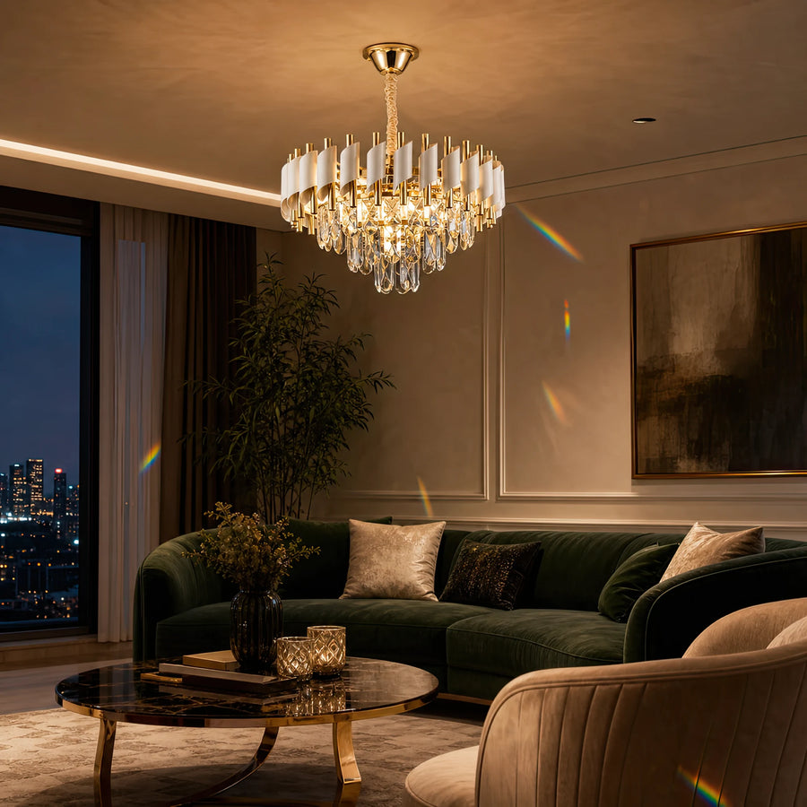 Lampadario in Cristallo VERSAILLES Nobile 5xE14, Diametro 40cm, Oro Lucido e Bianco - 06_CC900-400WH.png