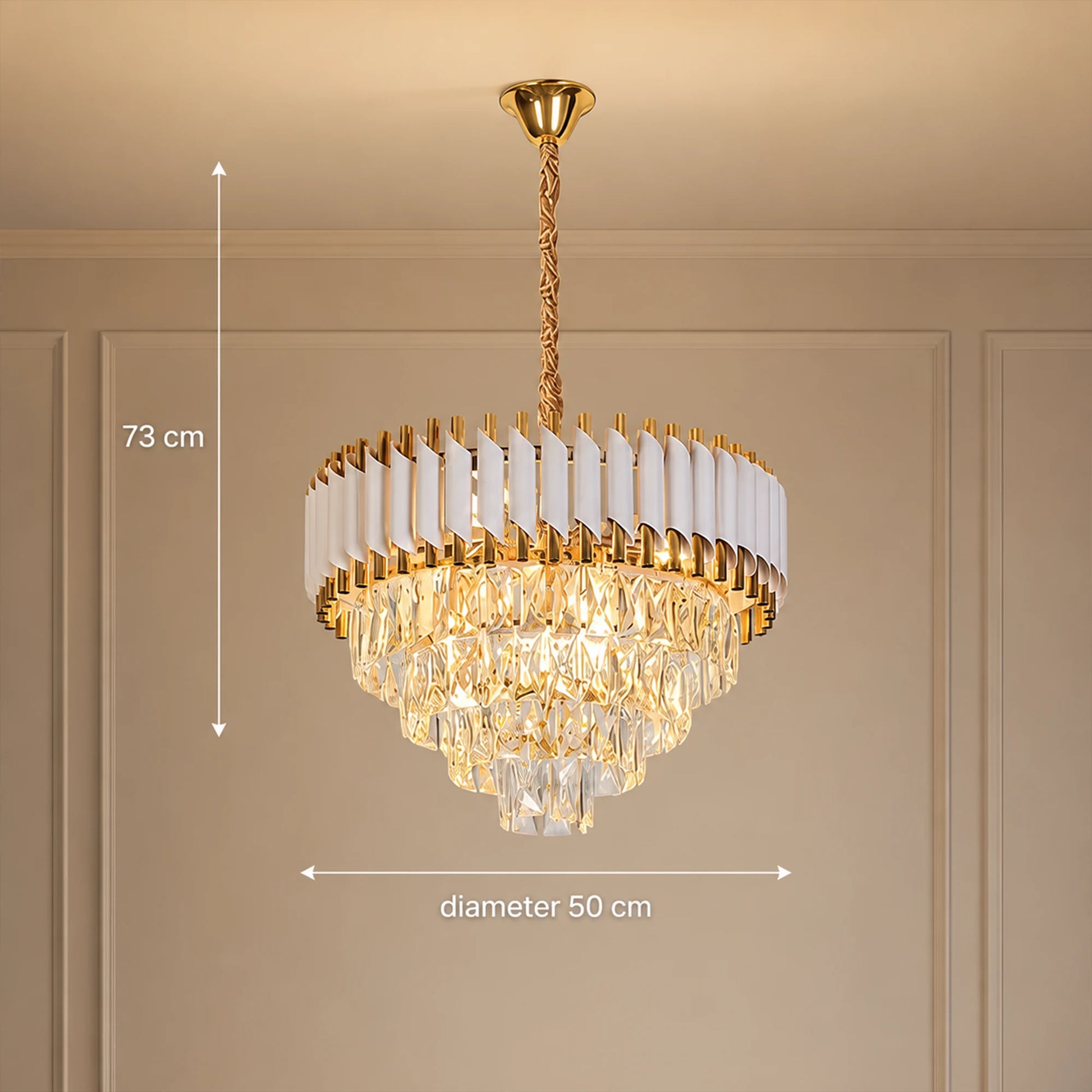 Lampadario di cristallo VERSAILLES Elegance 8x E14, diametro 50 cm, oro lucido e bianco, altezza regolabile - 06_CC900-500WH.png