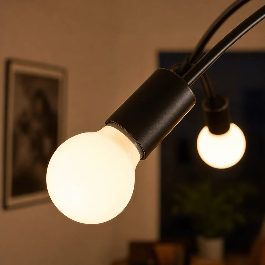 Lampadario modernista Penta 5, 5x E27, Nero, Design moderno - 06_LC366-5BK.png
