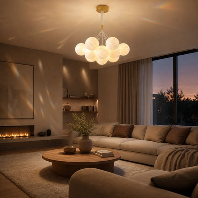 Lampadario MODERNO Tipo Pendolo LOFT Bagliore Globo 7xG9 Altezza Regolabile Oro