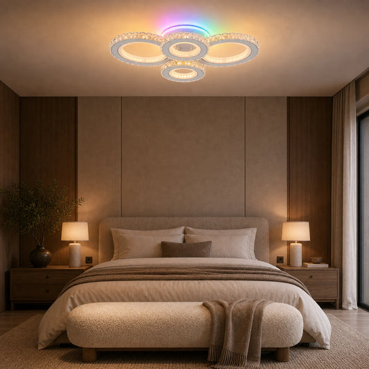 Lampadario LED con telecomando e cristallo NOVA ROTONDA RGB 82W, 4 Cerchi, Luce Fredda/Calda/Neutra, Dimmerabile, Bianco - 06_LT073-4WH.png