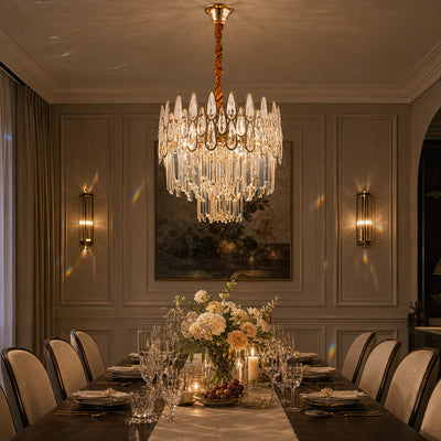 Lampadario Cristallo ALHAMBRA Nobile 5x E14, Diametro 40cm, Oro Lucido, Altezza Regolabile