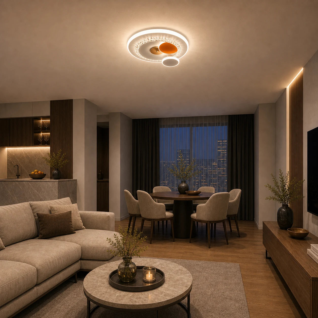 Lampadario LED con cristallo HELIOX, 40W, 4 Cerchi, Luce Fredda/Calda/Neutra, Bianco - 07_LL653-300OR.png