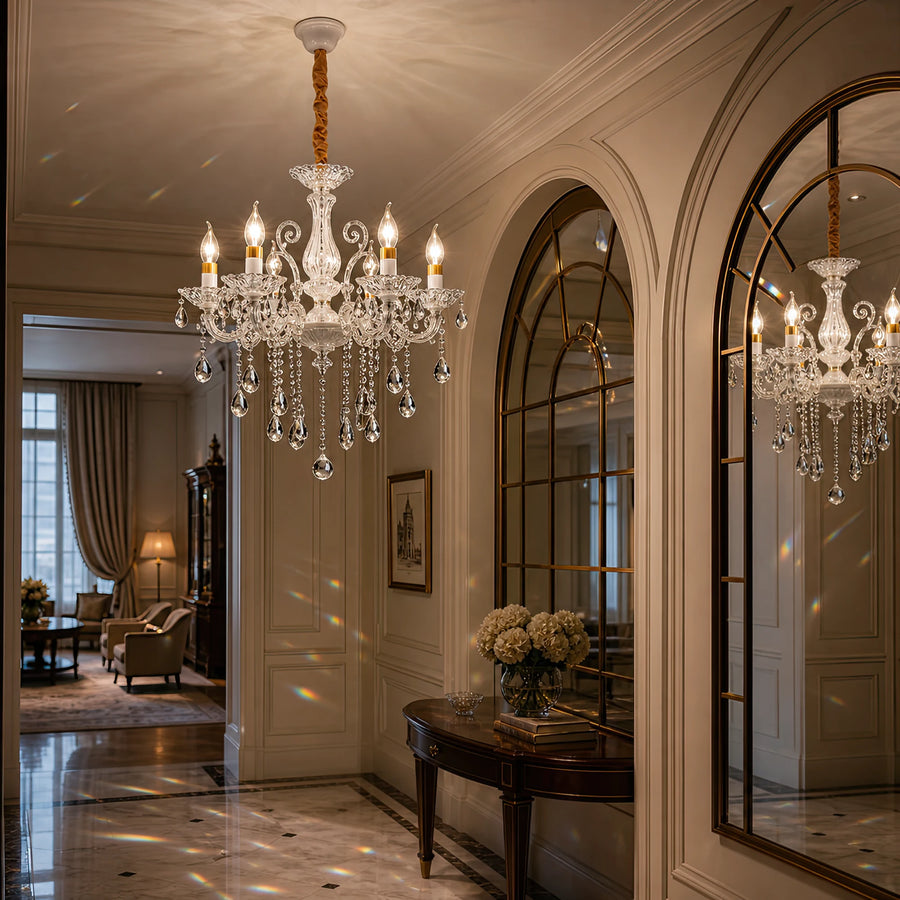 SANSSOUCI Lampadario 6xE14 Cristallo e Metallo – Design Classico, Argento Bianco - 08_CC220-6WH.png