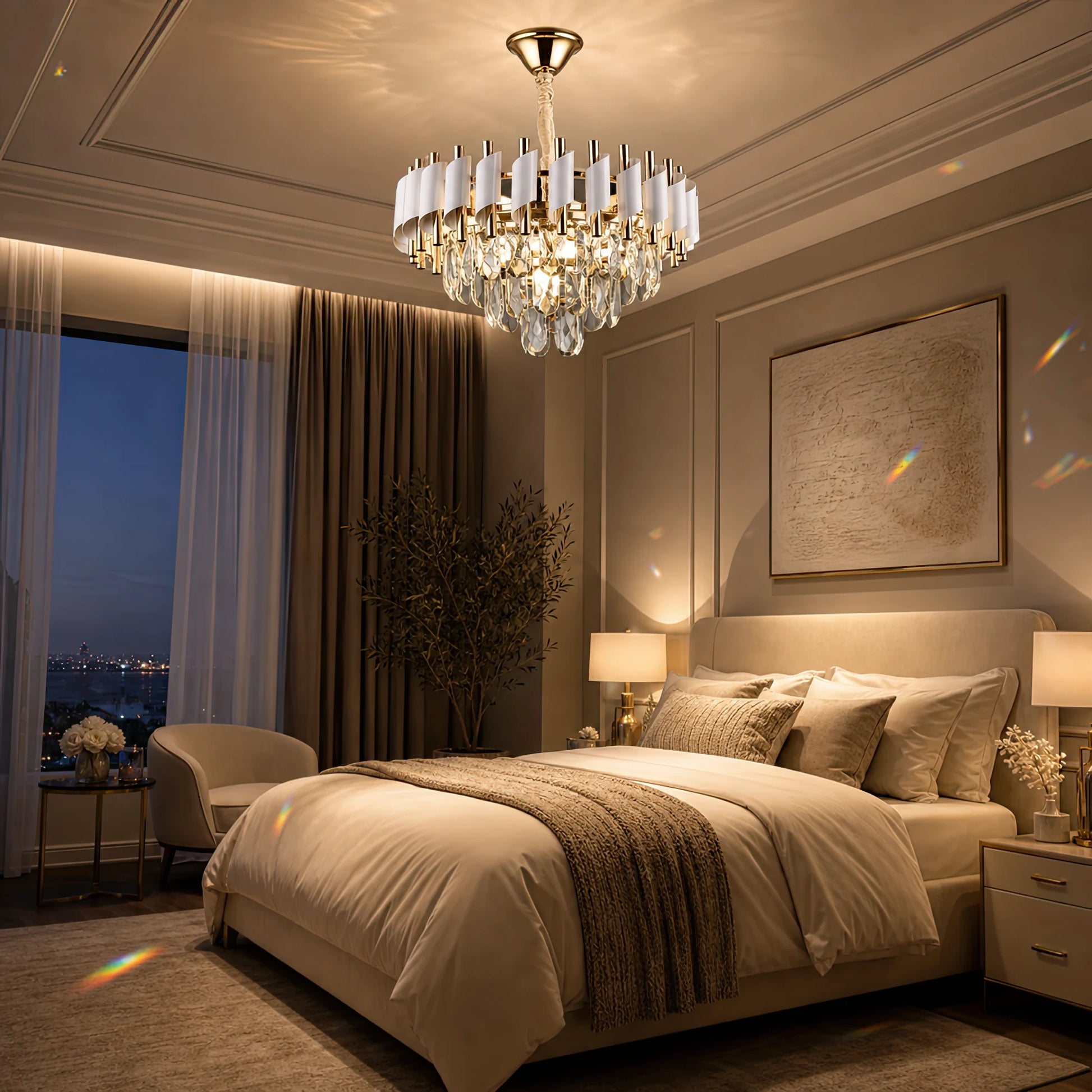 Lampadario in Cristallo VERSAILLES Nobile 5xE14, Diametro 40cm, Oro Lucido e Bianco - 08_CC900-400WH.png