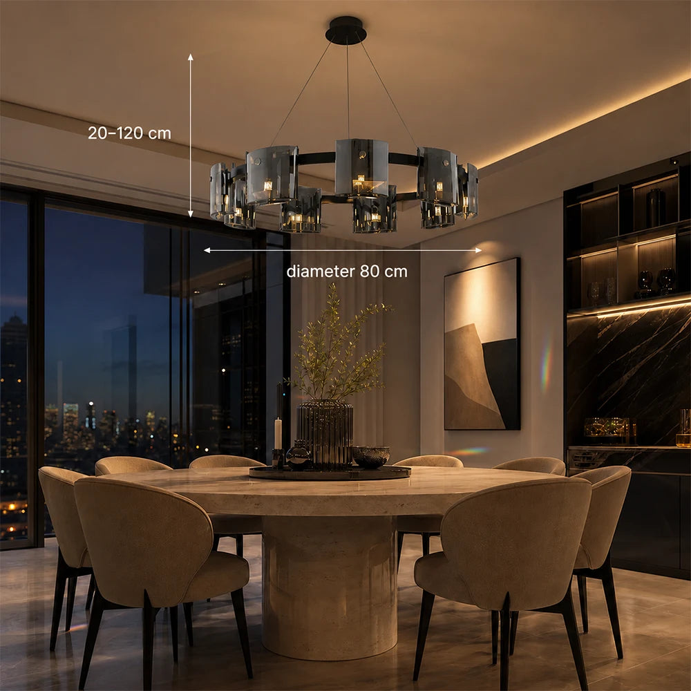Lampadario moderno, Valmontreux Largo, 8xG9, diametro 80 cm, cristalli neri e grigi, altezza regolabile, metallo e cristallo - 08_CM360-800BK.png