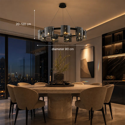 Lampadario moderno, Valmontreux Largo, 8xG9, diametro 80 cm, cristalli neri e grigi, altezza regolabile, metallo e cristallo - 08_CM360-800BK.png