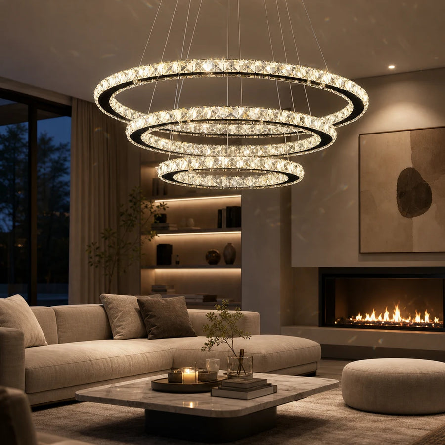 Lampadario LED a sospensione con telecomando e cristallo PRISM LUMINIS 79W, 3 Cerchi, Luce Fredda/Calda/Neutra, Dimmerabile, Cromo, Altezza Regolabile - 08_LT029.png