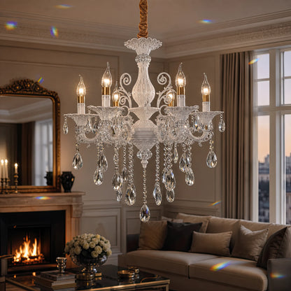 SANSSOUCI Lampadario 6xE14 Cristallo e Metallo – Design Classico, Argento Bianco - 09_CC220-6WH.png