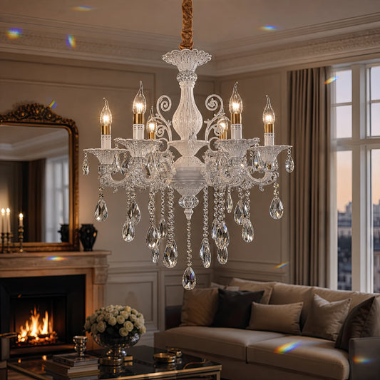 SANSSOUCI Lampadario 6xE14 Cristallo e Metallo – Design Classico, Argento Bianco - 09_CC220-6WH.png