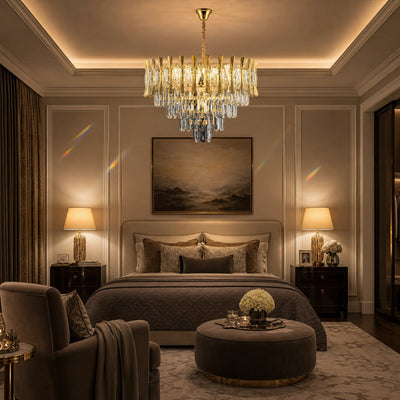 Lampadario Cristallo HAMPTON Nobile 5xE14, Diametro 40cm, Oro Lucido, Altezza Regolabile