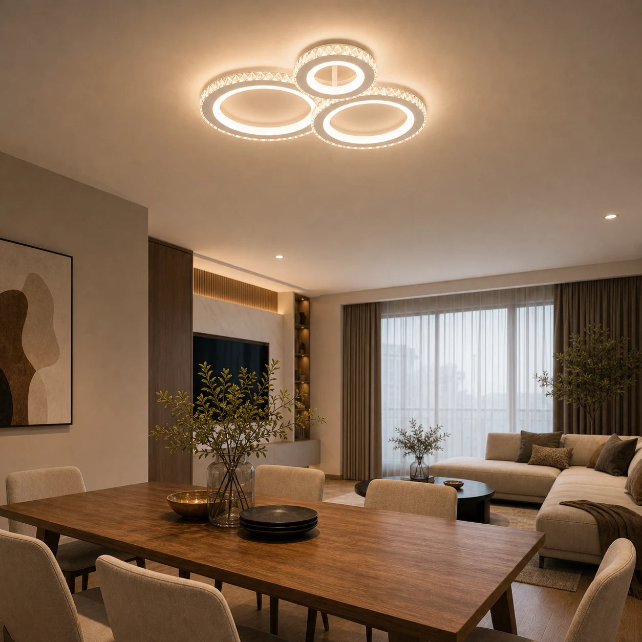 Lampadario LED con telecomando e cristallo NOVA ROTONDA RGB 75W, 3 Cerchi, Luce Fredda/Calda/Neutra, Dimmerabile, Bianco - 09_LT073-3WH.png