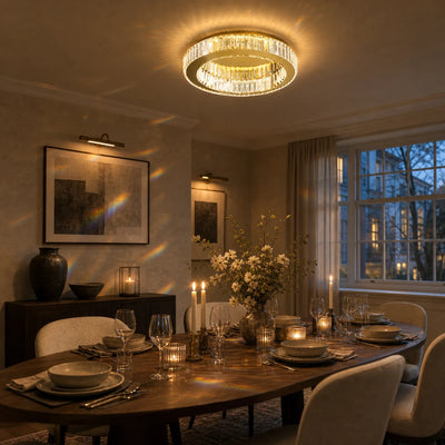 Lampadario LED con telecomando e cristallo VERTUS 31W, 50cm, Cerchio, Luce Fredda/Calda/Neutra, Dimmerabile, Oro
