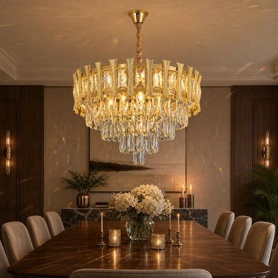 Lampadario in cristallo HAMPTON Eleganza 8x E14, diametro 49 cm, oro lucido, altezza regolabile