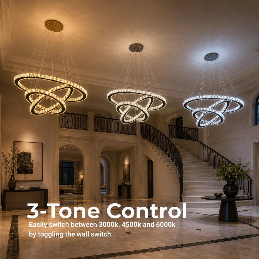 Lampadario LED a sospensione con telecomando e cristallo PRISM LUMINIS 79W, 3 Cerchi, Luce Fredda/Calda/Neutra, Dimmerabile, Cromo, Altezza Regolabile - 15_LT029.png