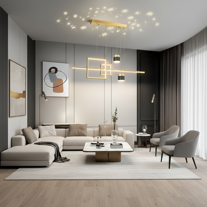 Lampadario a sospensione LED con telecomando DENISSE 81W, Luce Fredda/Calda/Neutra, Dimmerabile, Oro, Altezza regolabile, 2233/4GD Lampadari a LED con telecomando Titolo predefinito Alessandro Design