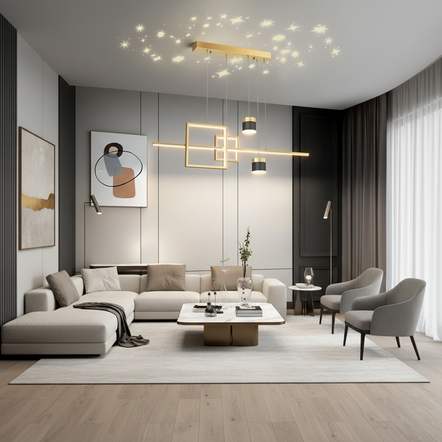 Lampadario a sospensione LED con telecomando DENISSE 81W, Luce Fredda/Calda/Neutra, Dimmerabile, Oro, Altezza regolabile, 2233/4GD Lampadari a LED con telecomando Titolo predefinito Alessandro Design