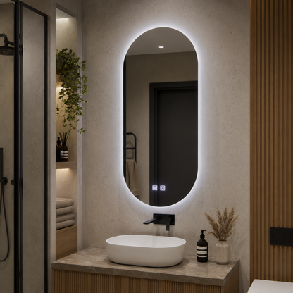 Specchio ovale LED, 50x100cm, Velara Touch, Sistema Demister, Dimmerabile