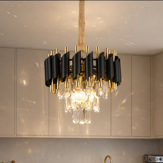 Lampadario di cristallo VERSAILLES Petito 3xE14, diametro 30 cm, oro lucido e nero, altezza regolabile Lampadario di cristallo Titolo predefinito Alessandro Design