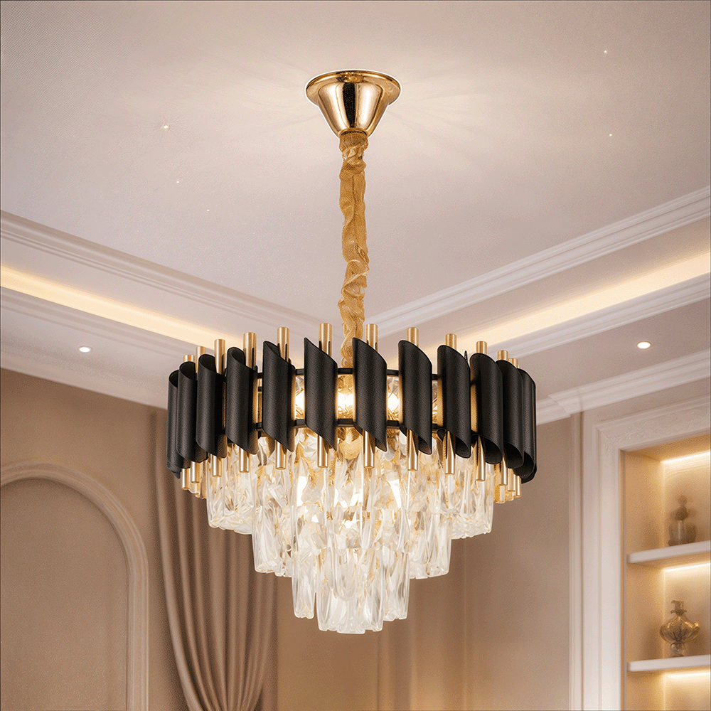 Candelabru Cristal VERSAILLES Nobile 5xE14, Diametru 40cm, Auriu Lucios si Negru Candelabre Cristal Default Title Alessandro Design