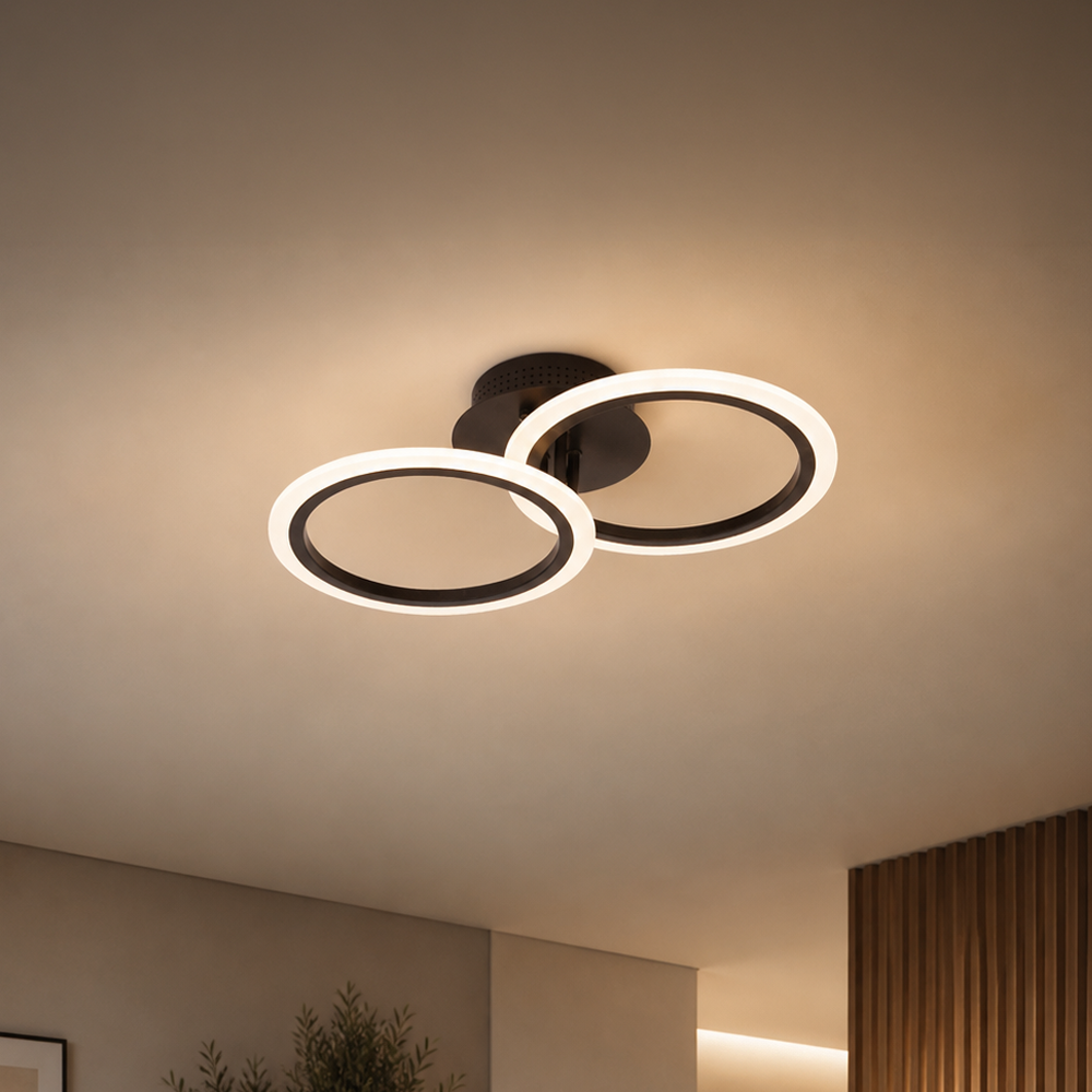 Lampadario LED con telecomando BETTY 27W, 2 Cerchi, Luce Fredda/Calda/Neutra, Dimmerabile, Nero Lampadari LED con Telecomando Titolo predefinito Alessandro Design