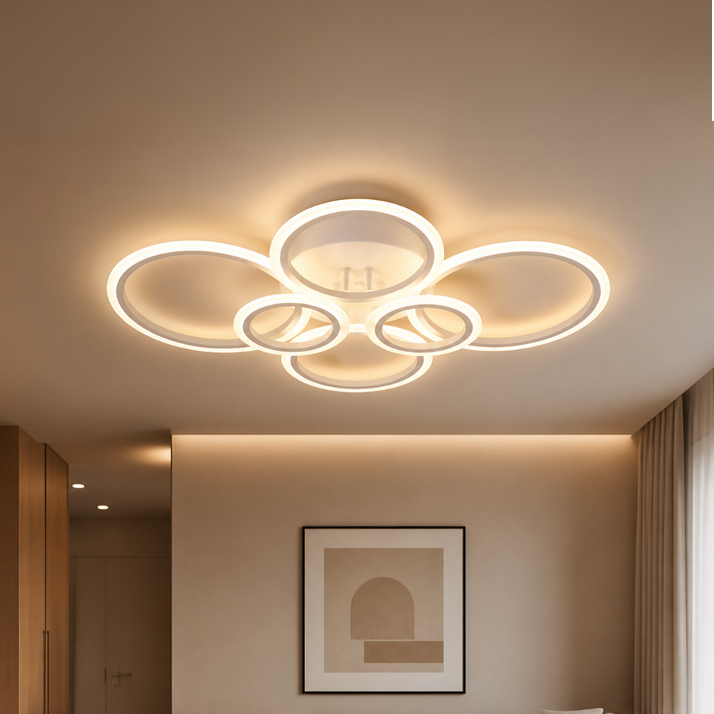 Lampadario a LED con telecomando BETTY 82W, 6 Cerchi, Luce Fredda/Calda/Neutra, Dimmerabile, Lampadario a LED Bianco con telecomando Titolo predefinito Alessandro Design