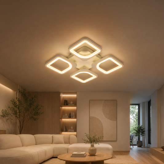 Lampadario a LED con telecomando ZOE 53W, 4 Quadrati, Luce Fredda/Calda/Neutra, Dimmerabile, Lampadario a LED Bianco con telecomando Titolo predefinito Alessandro Design