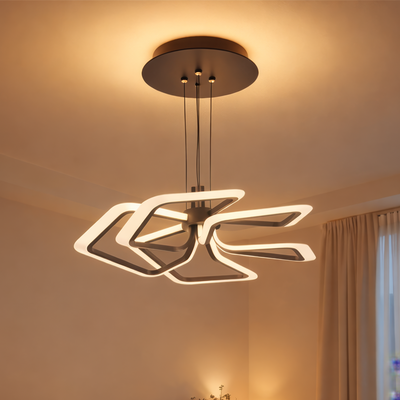 Lampadario LED a sospensione con telecomando 103W, 5 Quadrati, Luce Fredda/Calda/Neutra, Dimmerabile, Nero