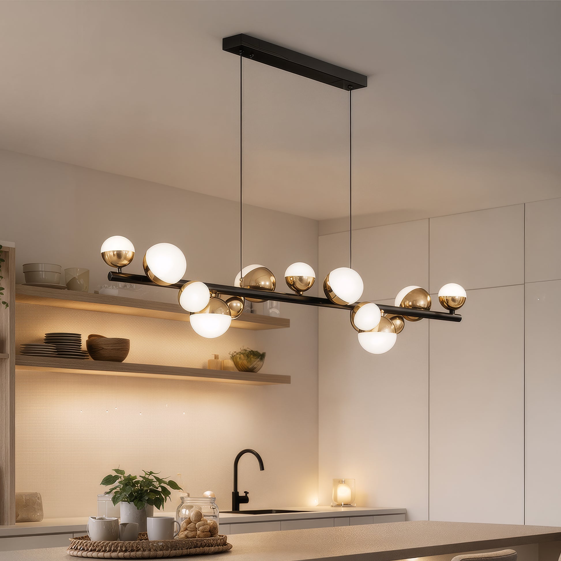 Lampadario a sospensione a LED Aurion 29W in acrilico con telecomando, dimmerabile, lampadari LED in oro nero, metallo e acrilico con telecomando Titolo predefinito Alessandro Design