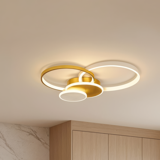 Lampadario LED con Telecomando KILLIAN 80W, 4 Cerchi, Luce Fredda/Calda/Neutra, Dimmerabile, Lampadari LED Oro con Telecomando Titolo predefinito Alessandro Design
