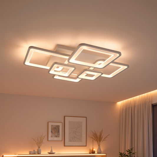 Lustra LED cu telecomanda ELLA 119W, 6 Patrate, lumina Rece/Calda/Neutra, Dimabila, Alb Lustre LED cu Telecomanda Default Title Alessandro Design