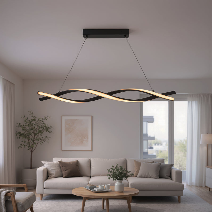Lampadario LED a Sospensione con Telecomando, FLUX, 27W, 116cm, Luce Fredda/Calda/Neutra 3000K/4000K/6000K, Dimmerabile, Nero, Altezza Regolabile, Metallo e Silicone Lampadari Moderni Titolo predefinito Alessandro Design