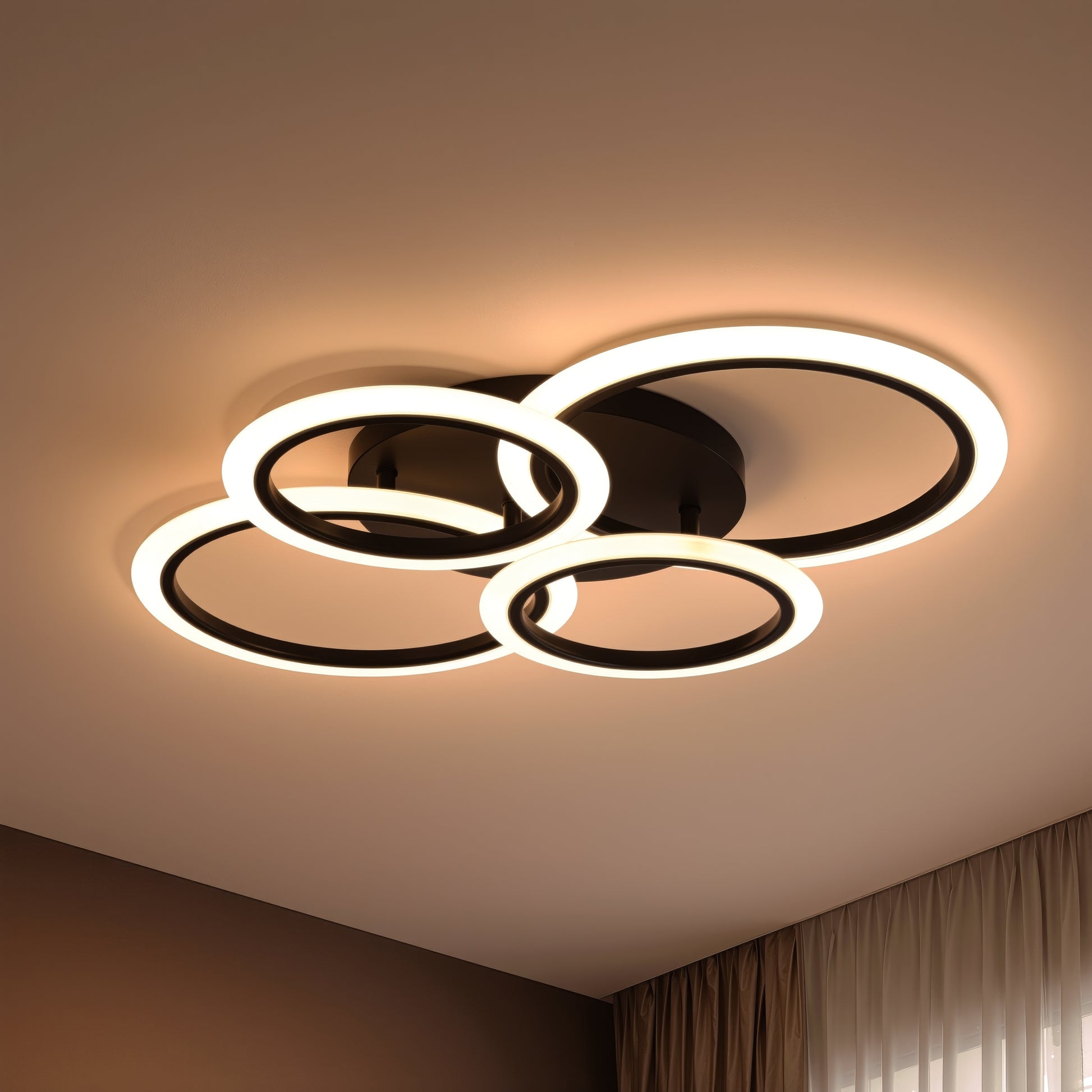 Lampadario LED con Telecomando BETTY 43W, 4 Cerchi, Luce Fredda/Calda/Neutra, Dimmerabile, Lampadari LED Neri con Telecomando Titolo predefinito Alessandro Design
