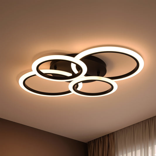 Lampadario LED con Telecomando BETTY 43W, 4 Cerchi, Luce Fredda/Calda/Neutra, Dimmerabile, Lampadari LED Neri con Telecomando Titolo predefinito Alessandro Design