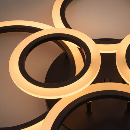 Lampadario LED con Telecomando BETTY 82W, 6 Cerchi, Luce Fredda/Calda/Neutra, Dimmerabile, Lampadari LED Neri con Telecomando Titolo predefinito Alessandro Design