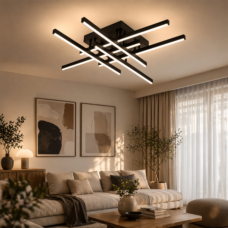 Lustra LED cu Telecomanda LINEX, 81W, 6 Elemente, Liniara, lumina Rece/Calda/Neutra, Dimabila, Negru Lustre LED cu Telecomanda Default Title Alessandro Design