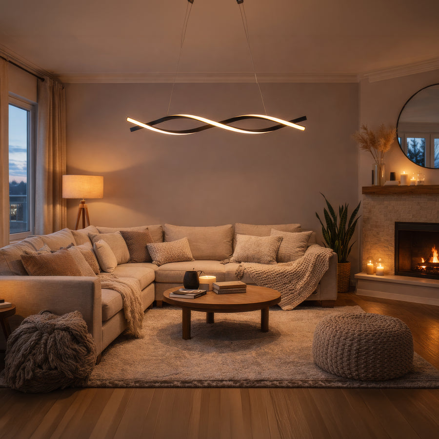 Lampadario LED a Sospensione con Telecomando, FLUX, 27W, 116cm, Luce Fredda/Calda/Neutra 3000K/4000K/6000K, Dimmerabile, Nero, Altezza Regolabile, Metallo e Silicone Lampadari Moderni Titolo predefinito Alessandro Design