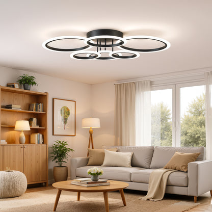 Lampadario LED con Telecomando BETTY 82W, 6 Cerchi, Luce Fredda/Calda/Neutra, Dimmerabile, Lampadari LED Neri con Telecomando Titolo predefinito Alessandro Design