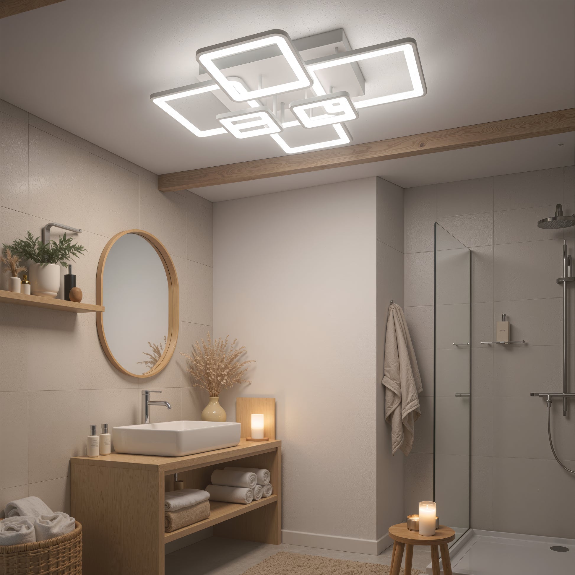 Lampadario a LED con telecomando ELLA 119W, 6 Quadrati, Luce Fredda/Calda/Neutra, Dimmerabile, Lampadario a LED Bianco con telecomando Titolo predefinito Alessandro Design